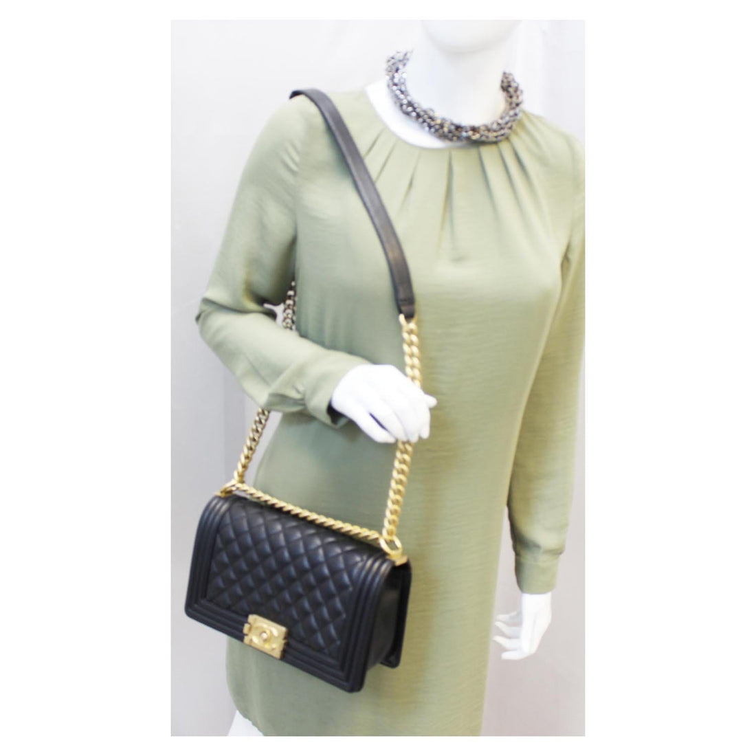 CHANEL Le Boy Small Caviar Leather Leather Shoulder Bag Black