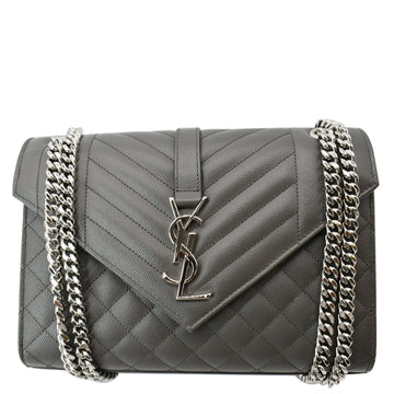 YVES SAINT LAURENT Envelope Chain Medium Mix MatelassÃ© Leather Crossbody Bag Grey