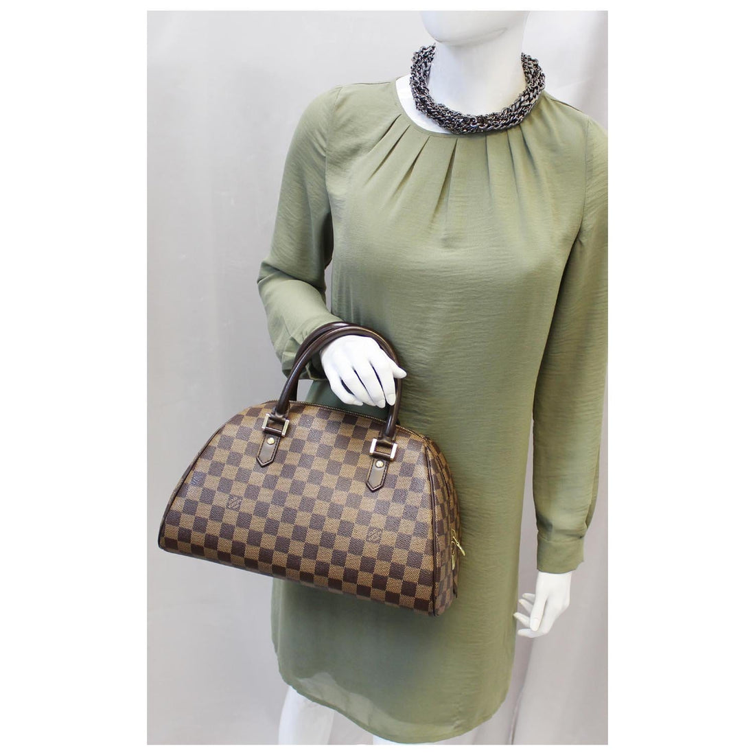 LOUIS VUITTON Ribera MM Damier Ebene Satchel Bag Brown