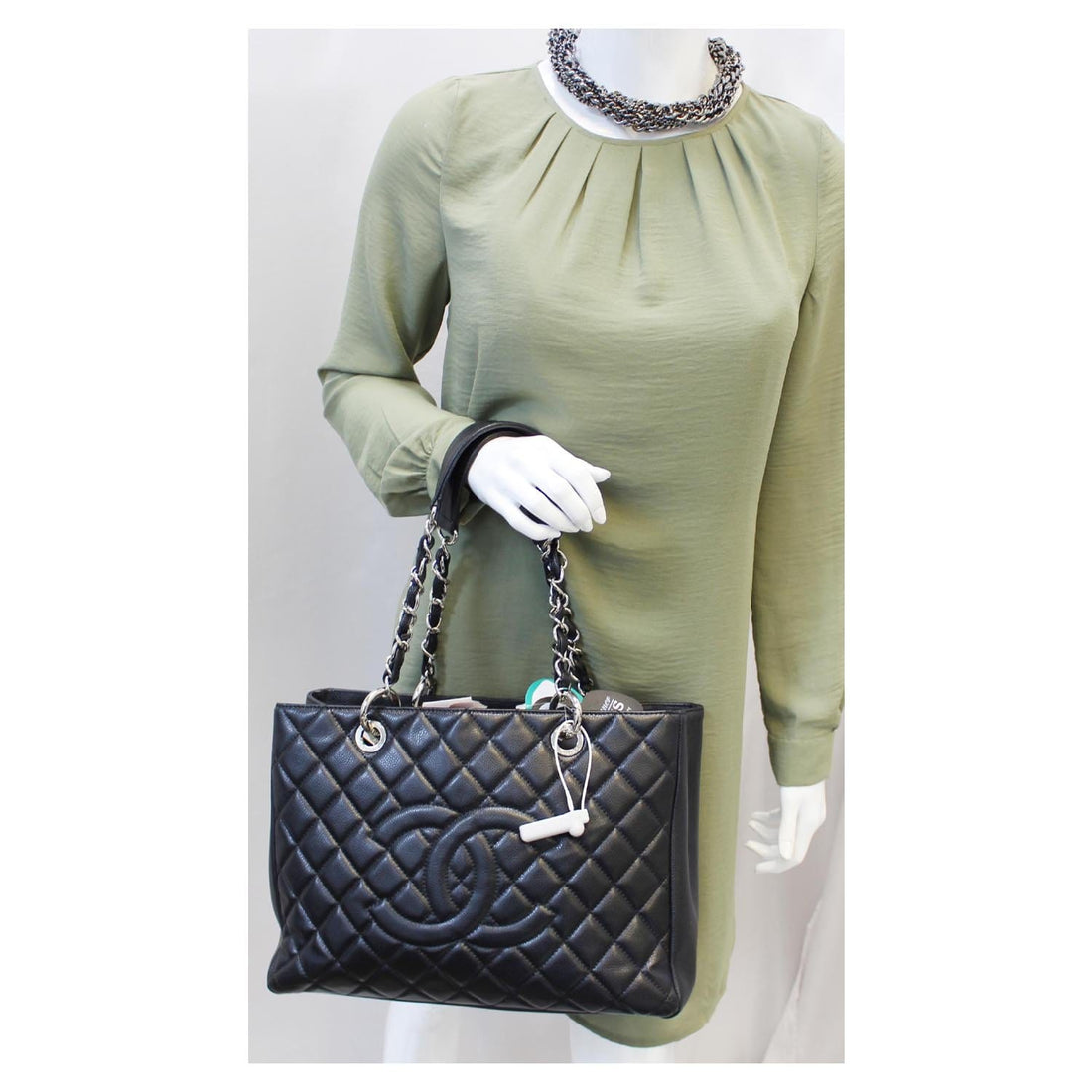 CHANEL Black Caviar Leather Leather Grand Shopping Tote Bag
