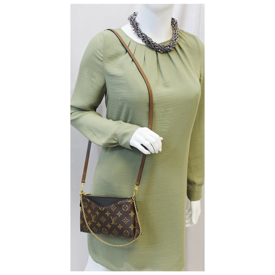 LOUIS VUITTON Pallas Monogram Canvas Clutch Crossbody Bag