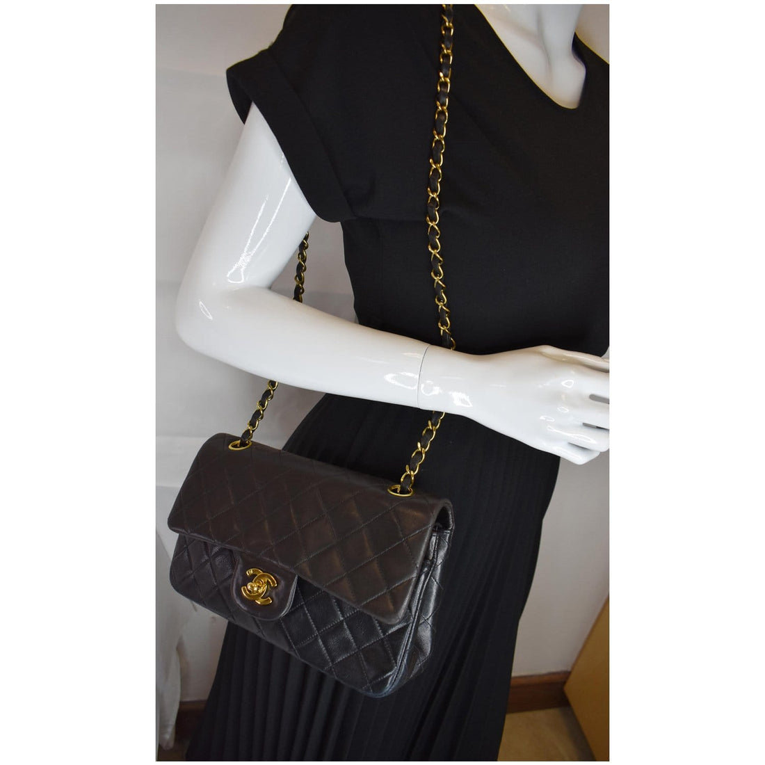 CHANEL  Double Flap Lambskin Shoulder Bag Black