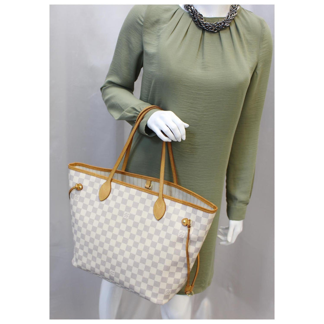 LOUIS VUITTON Neverfull MM Damier Azur Tote Shoulder Bag