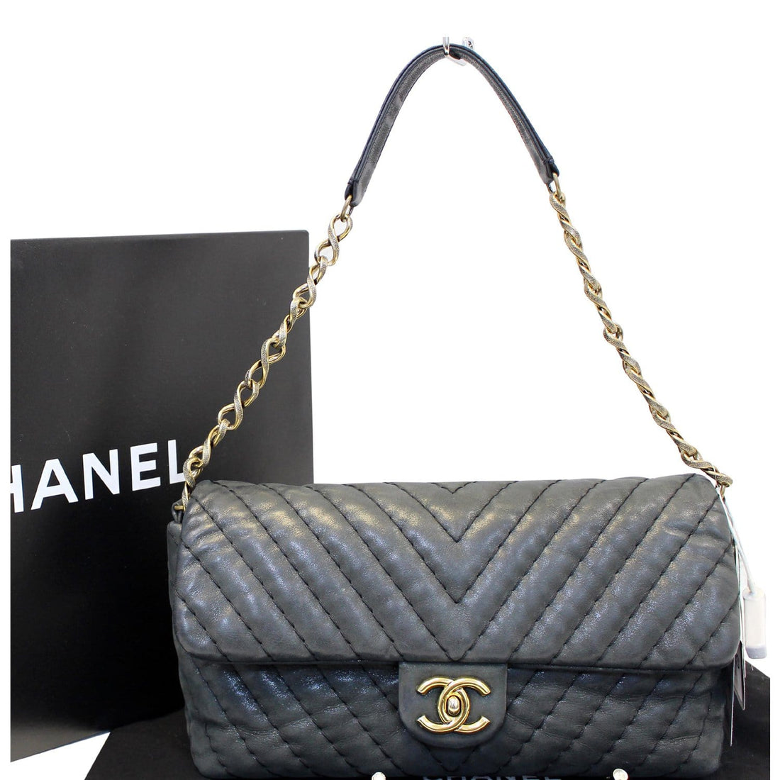 CHANEL Iridescent Calfskin Surpique Chevron Large Classic Flap Bag - Sale