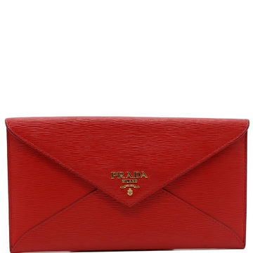 PRADA Envelope Leather Clutch Wallet Red