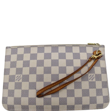 LOUIS VUITTON Neverfull MM Damier Azur Pochette Wristlet Pouch White