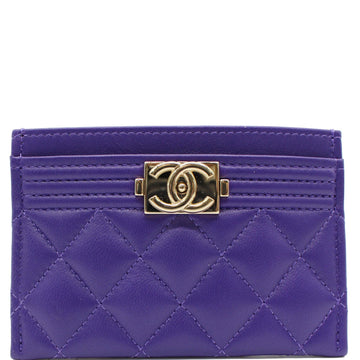 CHANEL Boy Leather Card Holder Purple