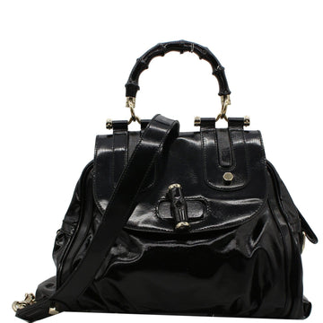 GUCCI Pop Bamboo Dialux Coated Canvas Top Handle Shoulder Bag Black 190256