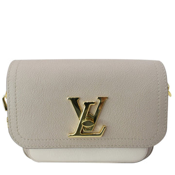 LOUIS VUITTON Lockme Tender Grained  Leather Shoulder Bag Greige