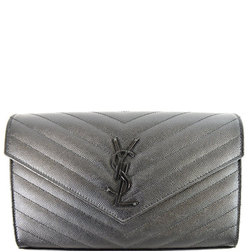YVES SAINT LAURENT Monogram Grain De Poudre Chain Wallet Black