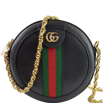 GUCCI Ophidia Mini GG Round Web Leather Crossbody Bag Black 550618