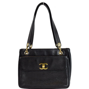 CHANEL  Front Pocket Caviar Leather Tote Bag Black