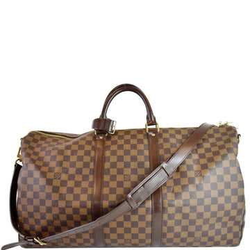 LOUIS VUITTON Keepall Bandouliere 55 Damier Ebene Travel Bag Brown