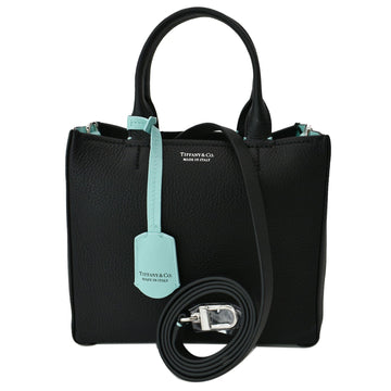 TIFFANY & CO Micro Grain  Leather Tote Bag Black