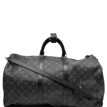 LOUIS VUITTON Keepall 55 Bandouliere Monogram Eclipse Travel Bag Black