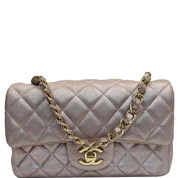 CHANEL Mini Rectangular Flap Goatskin Leather Shoulder Bag Metallic