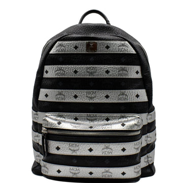 MCM Striped Medium Stark Metallic Visetos Backpack Bag Silver Black