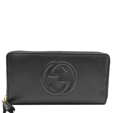 GUCCI Soho Zip Around Pebbled  Leather Wallet Black 598187