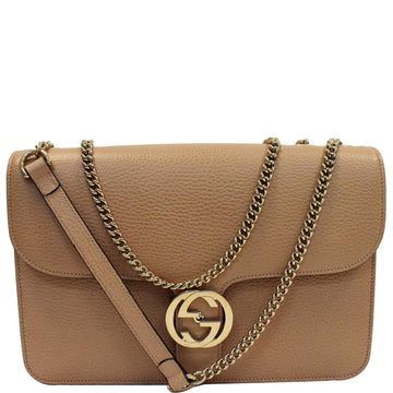 GUCCI Interlocking GG Calfskin Leather Shoulder Bag Brown 510303