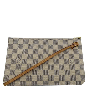 LOUIS VUITTON Neverfull MM Damier Azur Pochette Wristlet Pouch White