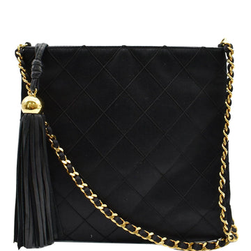 CHANEL  Quilted Satin Tassel Shoulder Bag Black