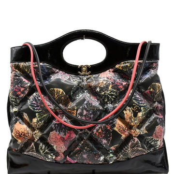 CHANEL 31 Large Leaves Printed Leather Shopping Shoulder Bag Black