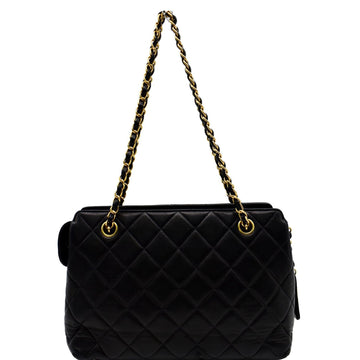 CHANEL  Quilted Leather Chain Handle Tote Bag Black