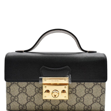 GUCCI Padlock Mini GG Supreme Canvas Top Handle Crossbody Bag Beige 652683
