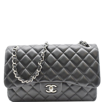 CHANEL Classic Jumbo Double Flap  Leather Shoulder Bag Black
