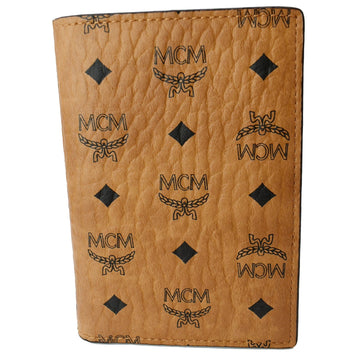 MCM Bifold Visetos Leather Zip Card Wallet Cognac