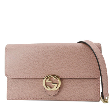 GUCCI Dollar Interlocking G  Leather Chain Wallet Crossbody Bag Soft Pink 510314