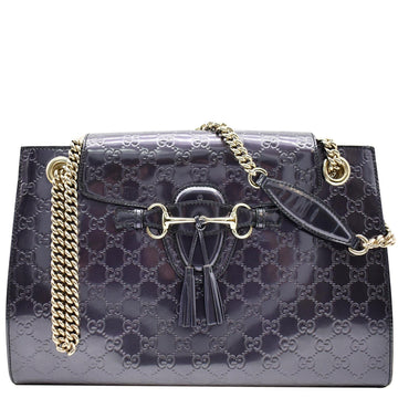GUCCI Emily Large Guccissima New 1:1 Rep Leather Shoulder Bag Dark Violet 295403