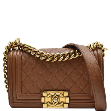 CHANEL Small Boy CC Chain Leather Shoulder Bag Brown