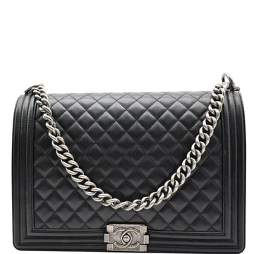CHANEL Large Boy Flap  Quilted Leather Shoulder Bag Black