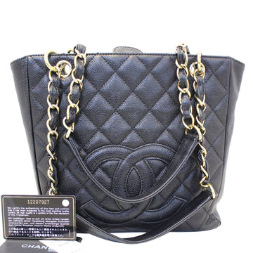 CHANEL PST Petit Shopping Caviar Leather Leather Tote Bag Black