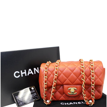 CHANEL Pearl Red Caviar Leather Leather Mini Rectangular Flap Bag