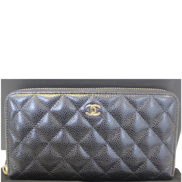 CHANEL Black Caviar Leather Leather Zippy Wallet Black