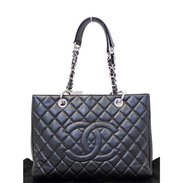 CHANEL Black Caviar Leather Leather Grand Shopping Tote Bag