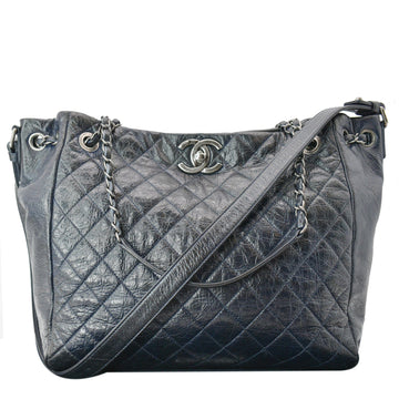 CHANEL Glazed Aged  Distressed Tote Shoulder Bag Blue