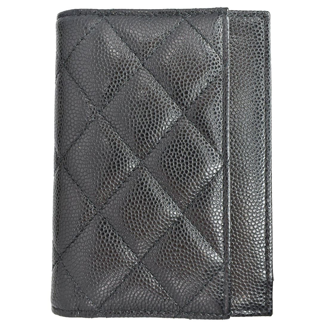 CHANEL CC Card Holder Quilted Caviar Leather Wallet Black
