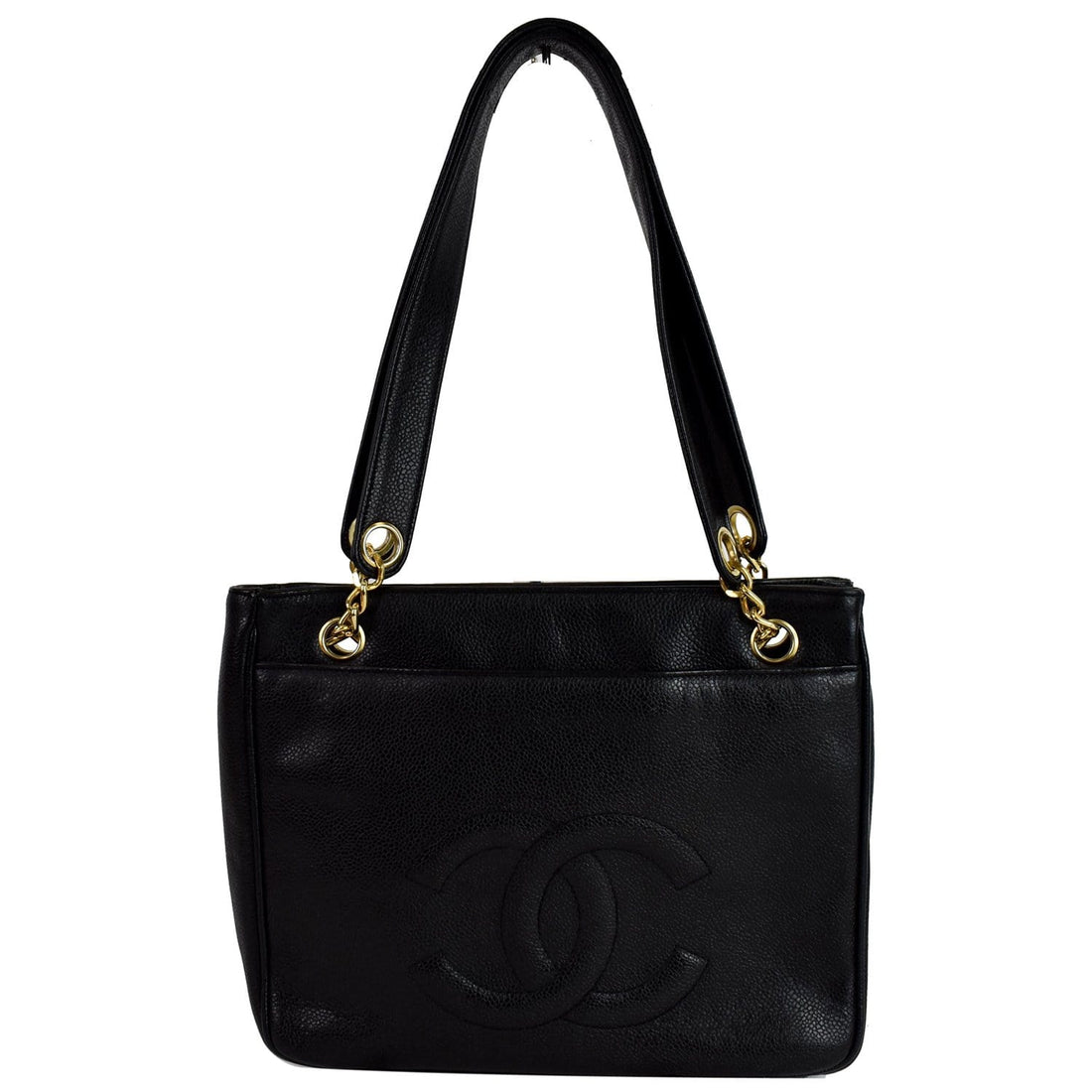 CHANEL  Front Pocket Caviar Leather Tote Bag Black