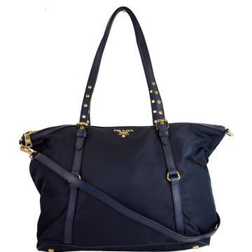 PRADA Tessuto Saffiano Nylon Tote Shoulder Bag Blue