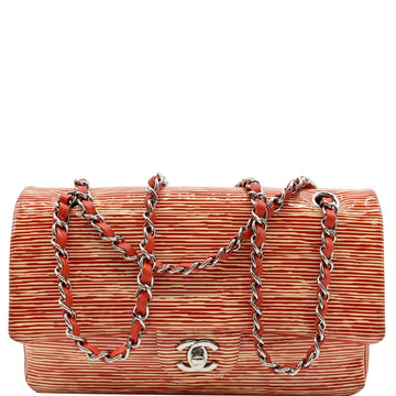 CHANEL Women Classic Medium Double Flap Striped New 1:1 Rep Leather Shoulder Bag White/Red