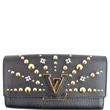 LOUIS VUITTON Capucines Studded Taurillon Leather Wallet Black