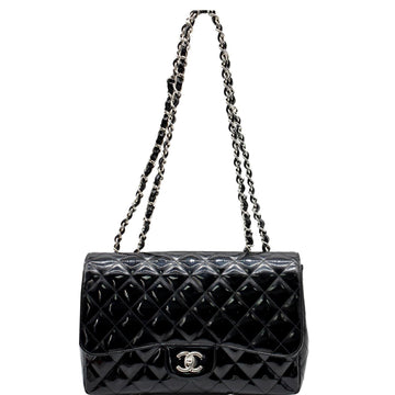 CHANEL Jumbo Single Flap Patent Leather Shoulder Bag Black