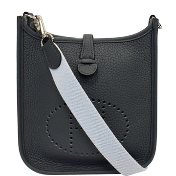 HERMES Evelyne TPM Clemence Leather Shoulder Bag Blue Slate - 15% OFF