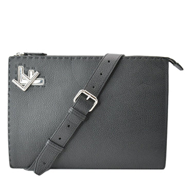 FENDI Leather Crossbody Messenger Bag Black