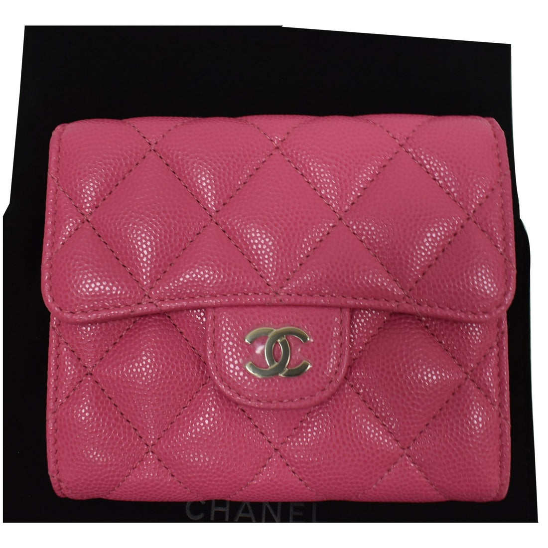 CHANEL CC Card Holder Caviar Quilted Leather Flap Wallet Pink