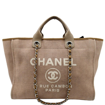 CHANEL Deauville Large Canvas Tote Bag Beige
