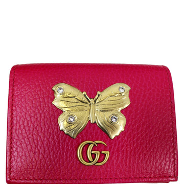 GUCCI Butterfly Leather Card Case Wallet Pink 499361